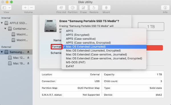 format samsung ssd for mac recognition
